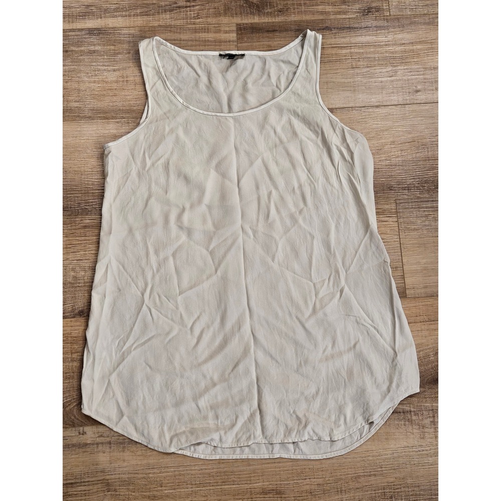 Eileen Fisher Womens M 100% Silk Tank Top Beige Cream Scoop Neck High Low Hem